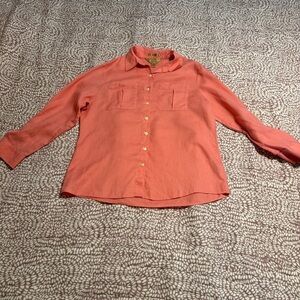 Investments Petites Gold Label Coral Linen Shirt 10P